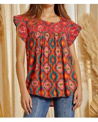 Savanna Jane - Aztec Embroidered Flutter Sleeve Top - Lyst