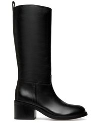 Bally - Mid-Height Block Heel Leather Long Boots - Lyst