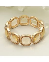 Fashnzfab - Round Square Faceted Gemstone Frame Beaded Stretch Bracelet, Light, Worn - Lyst