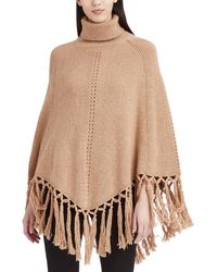 BCBGMAXAZRIA - Ribbed Knit Turtleneck Poncho Sweater - Lyst