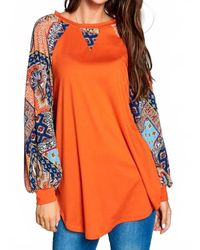 Emerald Collection - Patchwork Balloon Sleeve Raglan Top - Lyst
