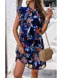 TRUEDAMES - Floral Print Elegant Sleeveless Ruffle A Line Dress - Lyst