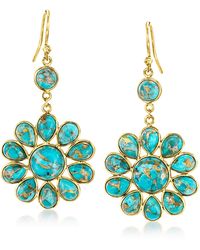 Ross-Simons - Turquoise Flower Drop Earrings - Lyst