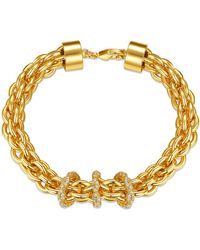 Rachel Glauber - 14k Yellow Plated With Diamond Cubic Zirconia Triple Circle Round Woven Braided Link Chain Bracelet - Lyst