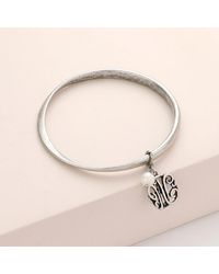Fashnzfab - W- Initial Monogram Pearl Charm Bangle Bracelet Burnished - Lyst