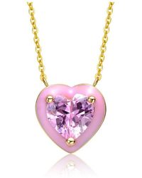 Rachel Glauber - Young Adults/teens 14k Yellow Gold Plated With Cubic Zirconia Enamel Heart Pendant Necklace - Lyst