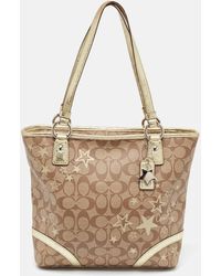 COACH - /gold Signature Coated Canvas And Leather Heritage Star Tote - Lyst