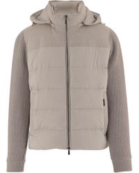 Moorer - Padded Jacket With Knitted Sleeves And Attached Hood - Lyst