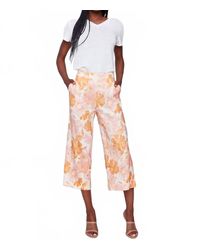 Charlie b - Printed Linen Blend Cropped Pull-On Pants - Lyst
