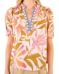 Thml - Ruffled Sleeve Floral V-Neck Top - Lyst