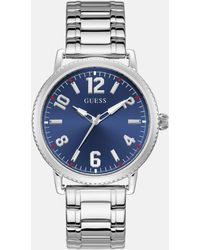 Guess Factory - Silver-tone And Blue Analog Watch - Lyst