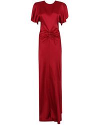 Victoria Beckham - Gathered Waist Floor-Length Crepe Satin Dress - Lyst