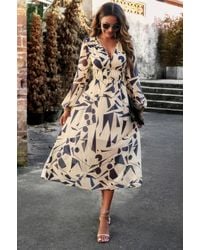 TRUEDAMES - Boho V Neck A Line High Waist Long Sleeve Dress - Lyst