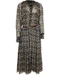 Victoria Beckham - Floral Print Pleated Midi Dress - Lyst