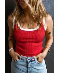TRUEDAMES - Fiery Colorblock Edge Ribbed Knit U Neck Tank Top - Lyst