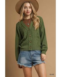 TRUEDAMES - Chunky Cable Knit V-Neck Button-Up Cardigan - Lyst