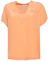 Barba Napoli - Peach Silk V-Neck Blouse - Lyst