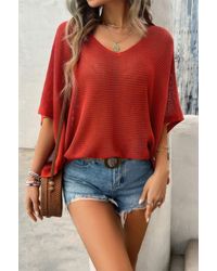 TRUEDAMES - Solid V Neck Knit Loose Fit Bat Sleeves Top - Lyst