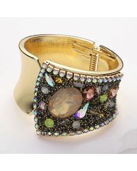 Fashnzfab - Faceted Oval Stone Embellished Statement Bangle Hinged Bracelet, Neutral - Lyst