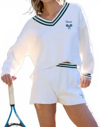 Vintage Havana - Varsity Knit Long Sleeve Vneck Top - Lyst