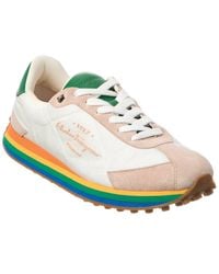 Ferragamo - Iggy Dolmias Saddle B Suede & Leather-Trim Sneaker - Lyst