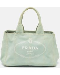 Prada - Aqua Marine Canvas Logo Print Shopper Tote - Lyst