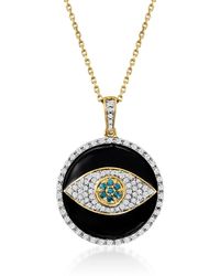 Ross-Simons - Blue And White Diamond And Black Enamel Evil Eye Pendant Necklace - Lyst