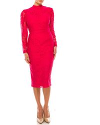 Maison Tara - Lace Mock Neck Midi Sheath Dress - Lyst