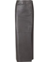 Alysi - Caffè Soft Leather Side-Slit Straight Midi Skirt - Lyst