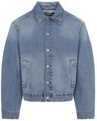 Jacquemus - Cropped Denim Jacket With Pointed Collar And Button-Up Front - Lyst