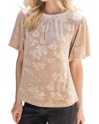 Voya - Textured Puff Sleeve Velvet Top - Lyst