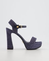 Louis Vuitton - Denim Sandal Heels With Lv Gold Ankle-strap Detail - Lyst