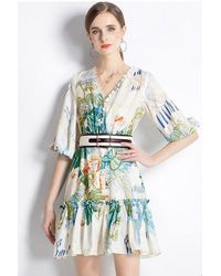 Kaimilan - Color Day A-line V-neck Elbow Sleeve Mini Dress - Lyst