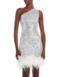 Eliza J - Sequined Feather Trim Fit & Flare Dress - Lyst