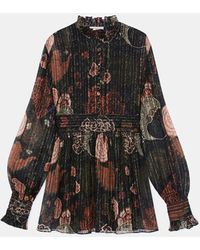 Lafayette 148 New York - Metallic Stripe Bohemia Bloom Silk Chiffon Embroidered Empire Waist Blouse - Lyst