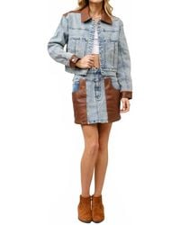 Blue B - Faux Leather Color Block Denim Jacket - Lyst