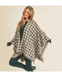 TRUEDAMES - Plaid Check Pattern Ruana Poncho - Lyst