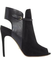 Sergio Rossi - Suede Leather Strap Buckle Peep Toe Heel Ankle Bootie - Lyst