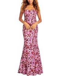 Faviana - Strapless Sequin Mermaid Dress With Colorful Floral Design - Lyst