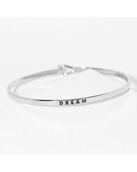 Fashnzfab - Dream Engraved Thin Brass Metal Bangle Bracelet Rhodium - Lyst