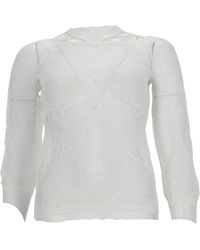 Alberta Ferretti - Viscose Net Knit Top With Floral Patterns And Puff Sleeves - Lyst