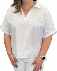 Renuar - V-Neck Collared Blouse With Crocheted Back - Lyst
