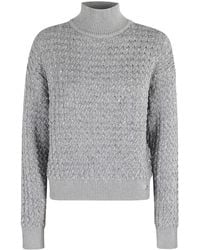 Elisabetta Franchi - Cable Knit Tricot Sweater With Sequined Inserts And High Neck - Lyst