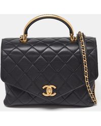 Chanel - Quilted Leather Flap Gold Top Handle Bag - Lyst