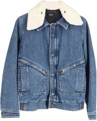 A.P.C. - A. P.C. Shearling Collar Denim Jacket - Lyst