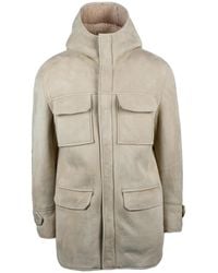 Dondup - Shearling Leather Jacket With Hood And-Pocket Design - Lyst