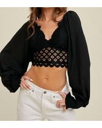 Wishlist - Scalloped Long Sleeve Cropped Top - Lyst
