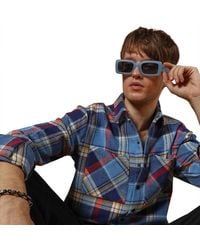 Campus Sutra - Azure Tartan Plaid Utility Overshirt - Lyst