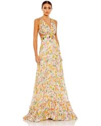 Mac Duggal - Floral Print Cut Out Lace Up Tiered Gown - Lyst
