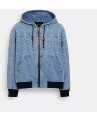 COACH - Signature Denim Hooded Zip Up Jacket - Lyst